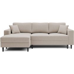 Selsey - Nalika L-förmiges Eckschlafsofa mit Stauraum, beige, hydrophober Velours, linksseitig