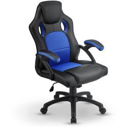 Juskys Racing Schreibtischstuhl Montreal - ergonomisch, höhenverstellbar & gepolstert, bis 120 kg - Bürostuhl Drehstuhl PC Gaming Stuhl - blau