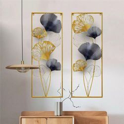 Gojoy - Wandbild Ginkgo Blätter Skulptur Wandschmuck Metall Wanddeko 2pcs 85×31×5cm Gold