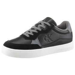 Plateausneaker CALVIN KLEIN JEANS "CLASSIC CUPSOLE MG WMM", Herren, Gr. 40, schwarz (schwarz, grau), Leder, Lederimitat, unifarben mit Farbeinsatz, sportlich, Schuhe, Freizeitschuh, Halbschuh, Schnürschuh mit seitlichem CK-Logo