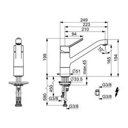 Hansa Primo Einhebelmischer Küchenarmatur, Niederdruck 4949 Kupferrohr Ausladung 210mm DN15 Chrom 49491103