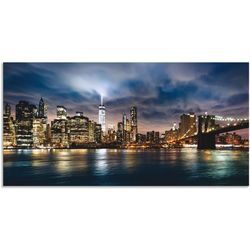 Wandbild ARTLAND "Sonnenaufgang über Manhattan" Bilder Gr. B/H: 100cm x 50cm, Alu-Dibond-Druck Amerika,, blau als Alubild, Outdoorbild, Leinwandbild in verschied. Größen