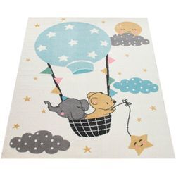 Kinderteppich PACO HOME "Nino 883" Teppiche Gr. B: 160cm, 13mm, L: 220cm, beige (creme) Kinder Spielteppich, Kurzflor, Motiv Wolken, Sterne & Tiere, Kinderzimmer