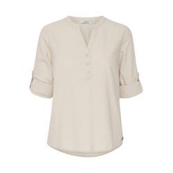 Longbluse OXMO "Tunika OXAnja" Gr. 36, beige (cement), Damen, Obermaterial: 55% Leinen LI. 45% Viskose CV., Blusen