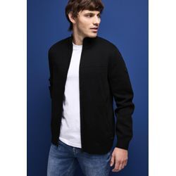 Strickjacke STREET ONE MEN, Herren, Gr. L (42), schwarz, Web, 100% Baumwolle, unifarben, casual, normal normal, hoch geschlossener Ausschnitt, Langarm Bündchen, Strickjacken, aus reiner Baumwolle