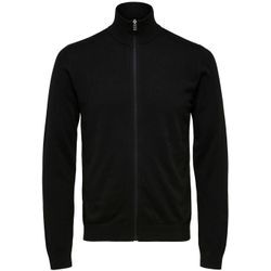 Strickjacke SELECTED HOMME "SLHBERG FULL ZIP CARDIGAN NOOS", Herren, Gr. M, schwarz, Strick, Obermaterial: 100% Baumwolle, unifarben, modisch, hoch geschlossener Ausschnitt, Langarm Rippbündchen, Strickjacken