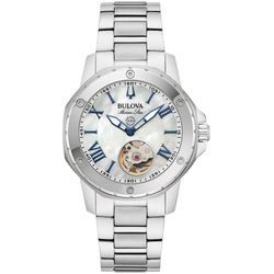 Automatikuhr BULOVA "Automatic", silber (silberfarben, perlmuttfarben), Armbanduhren, Damen, Armbanduhr, Damenuhr, bis 10 bar wasserdicht, Saphirglas