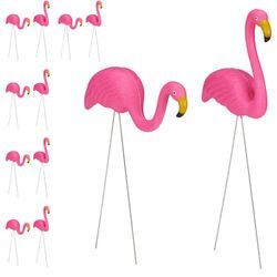 Relaxdays - 12 x Flamingo Figur, niedliche Gartendeko, tropisches Flair, Teichfiguren Kunststoff, Metall, Dekofigur 2 Größen, pink