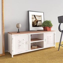 Maison Chic - TV-Lowboard für Wohnzimmer tv Schrank TV-Möbel Weiß 110x30x40 cm Eisen und Massivholz Tanne DE99123