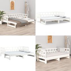 Tagesbett Ausziehbar Weiß Massivholz Kiefer 2x(90x200) cm - Tagesbett, Tagesbetten, Schlafsofa, Gästebett, Sofa mit Bettfunktion, Ausziehbett, Sofa