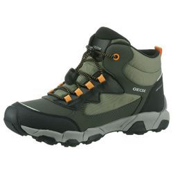 Sneaker GEOX "J MAGNETAR BOY B ABX", Kinder, Gr. 29, grün (oliv, schwarz), Lederimitat, Textil, sportlich, Schuhe, Trekkingboots, Schnürboots, Kindergartenschuh mit Schnellverschluss