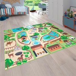 Kinderteppich PACO HOME "Bino 563" Teppiche Gr. B: 240cm, 4mm, L: 340cm, beige Kinder Kurzflor, Straßen-Spiel-Teppich, Motiv Zoo, Kinderzimmer