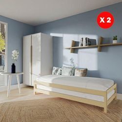 Stapelbares Bett jonas 90x190 cm (Satz von zwei Betten)+ 2 Lattenroste / Natur/ 194x95x42