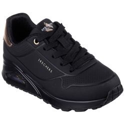 Sneaker SKECHERS "ESS - STREET GIRLS" Gr. 34, schwarz (schwarz, uni), Kinder, Lederimitat, Schuhe, Freizeitschuh mit gepolster.Schaftrand, Größenschablone zum Download