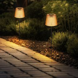 Led Solarlampe Gartendeko Außenlampe Kristallleuchte, amber schwarz Kunststoff, Akku IP44 Erdspieß, 3000K warmweiß, 2er Set, h 60 cm