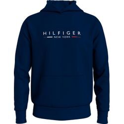 Hoodie TOMMY HILFIGER "HILFIGER NEW YORK HOODY", Herren, Gr. L, blau (dunkelblau), Sweatware, Obermaterial: 63% Baumwolle, 37% Polyester, unifarben, casual, regular fit hüftbedeckend, Langarm Rippbündchen, Sweatshirts, mit Kängurutasche