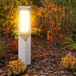 Sockelleuchte Edelstahl Außenlampe Stehleuchte silber Gartenlampe Wegeleuchte, satiniert, led 11W 720Lm warmweiß, LxBxH 8x8x60 cm