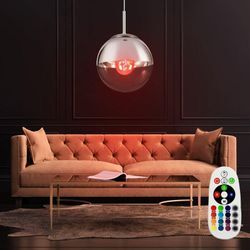 Pendel Lampe Ess Zimmer Hänge Decken Glas Kugel Leuchte dimmbar im Set inkl. rgb led Leuchtmittel