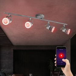 Deckenlampe 4 Flammig Deckenstrahler grau schwenkbar Deckenleuchte Spots led, Smart rgb Farbwechsel dimmbar über App- und Sprachsteuerung,mit