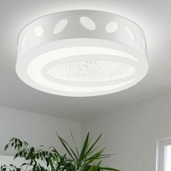 Led Deckenleuchte Modern led Leuchten Decke Deckenlampe rund, mit Kristallen in weiß, 1x led 21 Watt 1250 Lumen neutralweiß, 40 cm