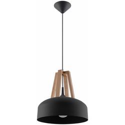 Pendelleuchte schwarz Hängeleuchte natur Holz Wohnzimmerlampe Decken Hängelampe, Metall rund,1x E27, DxH 30x100 cm