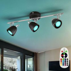 Etc-shop - Deckenstrahler schwenkbar led Deckenleuchte Spots schwarz Deckenlampe GU10 3-flammig, Fernbedienung dimmbar, rgb led 3,5W 290Lm warmweiß,