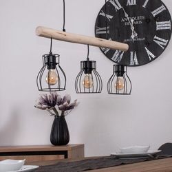 Pendelleuchte Hängeleuchte Esszimmerleuchte Deckenleuchte Wohnzimmerlampe, Holz Balken, Rustikal Vintage Retro, 3-Flammig, l 60 cm