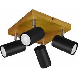 Etc-shop - Decken Leuchte Holz Strahler schwarz-matt schwenkbar Wohn Ess Schlaf Zimmer Beleuchtung Spot Lampe braun