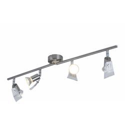 Spotleiste Deckenleuchte verstellbar Deckenstrahler Wohnzimmer Spotleuchte, schwenkbare Arme und Strahler, Nickel matt Glas satiniert, 4x GU10, l 71