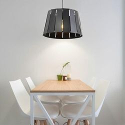 Globo - Pendellampe Esstisch Hängeleuchte schwarz Schlafzimmerlampe modern, Schirmleuchte Holzoptik Hängelampe, Metall matt, 1x E27 Fassung, DxH