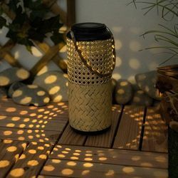 Globo - Solarlampen Solarleuchte Lampe Bambus Garten Rattan Balkon Solar Laterne zum hinstellen und aufhängen, 1x led warmweiß, DxH 12 x 45 cm