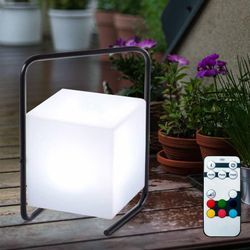 Außenlampe schwarz Tischlampe Terrasse led Gartenlampe Fernbedienung, rgb Farbwechsel Würfel weiß IP44, 1x led 1W 50lm warmweiß, LxBxH 17,6x17,6x29 cm