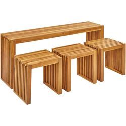 Beliani - Gartenmöbel Set Hellbraun Akazienholz 3-Sitzer 4-Teilig Rustikal Modern 1 Tisch mit 3 Hockern Outdoor Terrasse Garten Ausstattung Holzmöbel