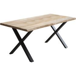 Esstisch HOME AFFAIRE "Tristano", beige (natur, schwarz, natur), B:160cm H:77cm T:90cm, Tische, Esstisch Holz-Esstische Rechteckiger Esstisch, Eiche massiv natur geölt, mit echter Baumkante