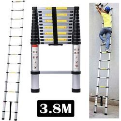 Lucn - 3.8M Alu Teleskopleiter, Ausziehbare Leiter, Klappleiter Stehleiter Rutschfester, Ausziehleiter Mehrzweckleiter, Haushaltsleiter 150 kg