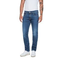 Slim-fit-Jeans REPLAY "ANBASS" Gr. 31, Länge 32, blau (mid blau), Herren, Denim/Jeans, Obermaterial: 90% Baumwolle, 8% Polyester, 2% Elasthan, Jeans