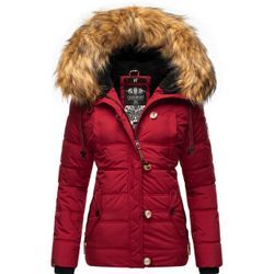 Winterjacke NAVAHOO "Zoja", Damen, Gr. L (40), rot (blutrot), Oberstoff: 100% Polyester, Futter: 100% Polyester, Wattierung: 100% Polyester, Ärmelfutter: 100% Polyester, Kunstpelz: 90% Polyacryl, 10% Polyester, casual, tailliert hüftbedeckend, Langarm Ärmel ohne Ärmelschlitz Rippstrickbündchen kontrastfarben, Jacken, stylische Steppjacke mit Kunstpelz Kapuze