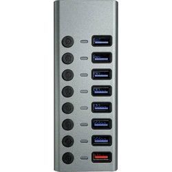 Maxtrack CH11L 8 Port USB 3.0-Hub einzeln schaltbar Silber-Grau