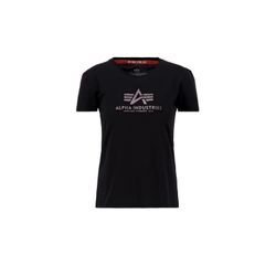 T-Shirt ALPHA INDUSTRIES "Alpha Industries Women - T-Shirts New Basic T Glitter Women" Gr. S, schwarz Damen Shirts