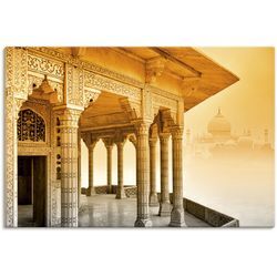 Wandbild ARTLAND "Fort Agra mit Taj Mahal" Bilder Gr. B/H: 60cm x 40cm, Leinwandbild Gebäude Querformat,, orange als Leinwandbild, Wandaufkleber in verschied. Größen