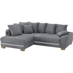 Ecksofa INOSIGN "Nikita II, L-Form", grau (novaclean avanti 1 stone), B:243cm H:88cm T:190cm, Novaclean Avanti (100% Polyester), Sofas, RGB-LED, Bluetooth-Soundsystem, wahlweise mit Bett, Bettkasten