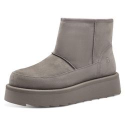 Winterboots TAMARIS, Damen, Gr. 38, grau, Leder, unifarben, casual, Schuhe, Plateau, Kurz-Stiefelette, Ankleboots mit Innenreißverschluss