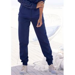 Sweathose H.I.S, Damen, Gr. 32/34, N-Gr, blau (dunkelblau), Obermaterial: 60% Baumwolle, 40% Polyester, unifarben, casual, bequem lang, Hosen, mit elastischem Tunnelzugbund