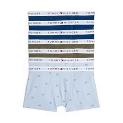 Trunk TOMMY HILFIGER UNDERWEAR "7PK TRUNK PRINT" Gr. 128/134, bunt (deep indigo, breezy blau flag, olive) Kinder Unterhosen mit Logo-Stretchbund