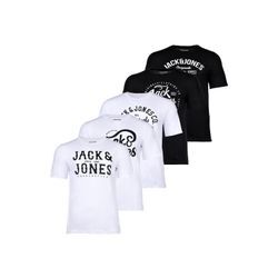 T-Shirt JACK & JONES "T-Shirt JJLEOGRA TEE CREW NECK 5PK 5er Pack" Gr. L, schwarz-weiß (weiß, schwarz) Herren, Shirts