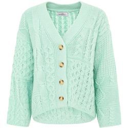 Cardigan ZWILLINGSHERZ ""Zopfstrick"" Gr. S/M, grün (mint), Damen, Obermaterial: 70% Polyacryl, 30% Wolle, Strickjacken, "Zopfstrick" mit Knopfleiste und Wollanteil