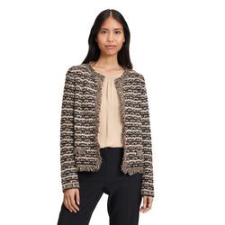 Strickjacke BETTY BARCLAY "Betty Barclay Strick-Cardigan mit Fransen" Gr. 38, beige (schwarz, beige), Damen, Strick, Obermaterial: 44% Baumwolle, 34% Polyamid, 17% Polyacryl, 3% Alpaka, 2% Polyester metallisiert., Strickjacken, Glitzer