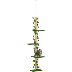 Kratzbaum, Katzenkratzbaum Deckenhoch, 202-242 cm, Kletterbaum, Katzenbaum Höhenverstellbar, Spielbaum mit Kippschutz, Jute, Grün+Gelb - Pawhut