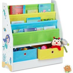 Kinderregal Meermotiv, 2 Boxen, 3 Fächer, Spielzeug Aufbewahrung, Kinder Bücherregal hbt 74 x 71 x 23 cm, bunt - Relaxdays