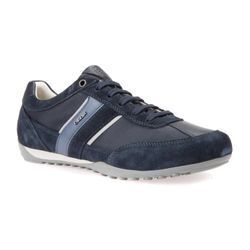 Sneaker GEOX "U WELLS C" Gr. 41, blau (navy), Herren, Veloursleder, Textil, Synthetik, Schuhe, Freizeitschuh, Halbschuh, Schnürschuh mit Logoverzierung